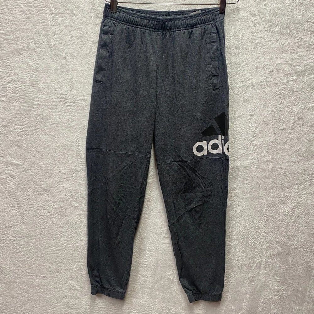 Adidas Jogger Pants Mens Medium Gray Cotton Logo Spellout Zip Pockets Pull-On
